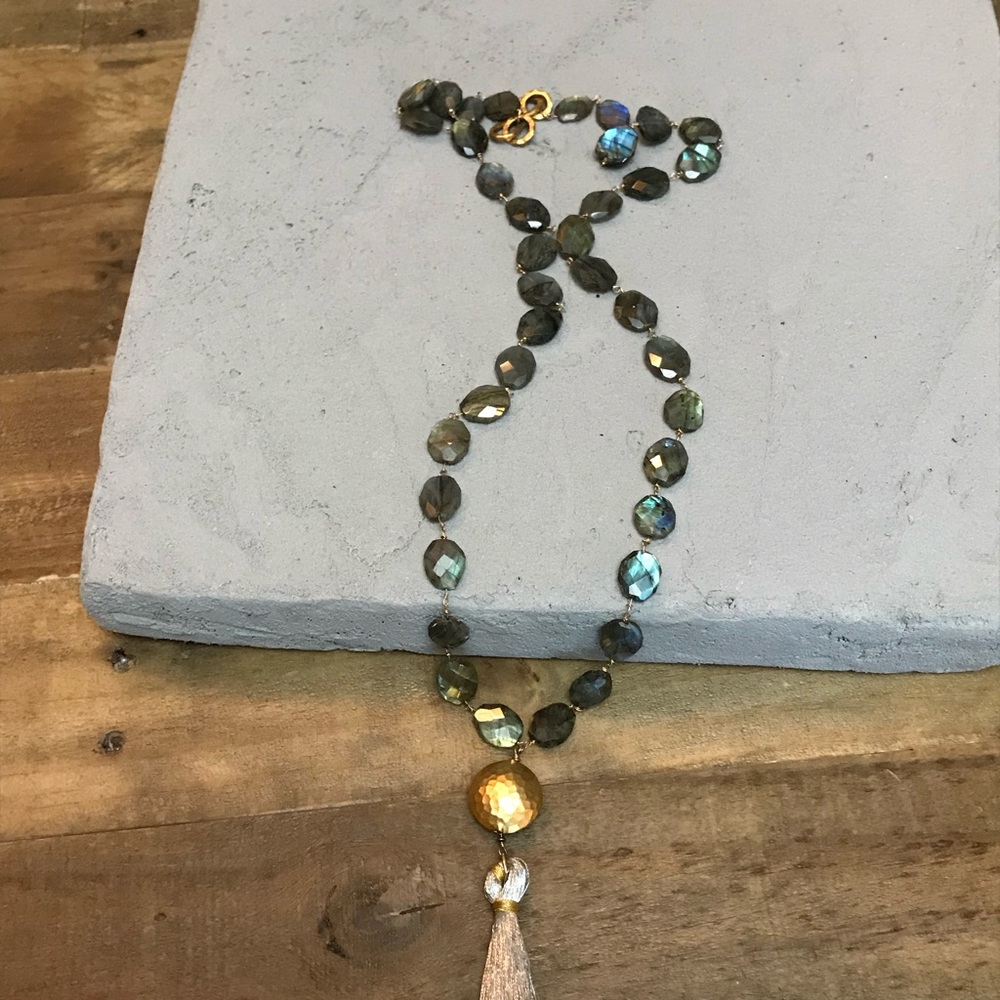 Labradorite long tassel necklace bohemian chic - Picture 6 of 8